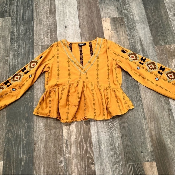 Wrangler Retro Embordiery Southwestern Boho Hippie Baby Doll Blouse Small - Picture 8 of 13